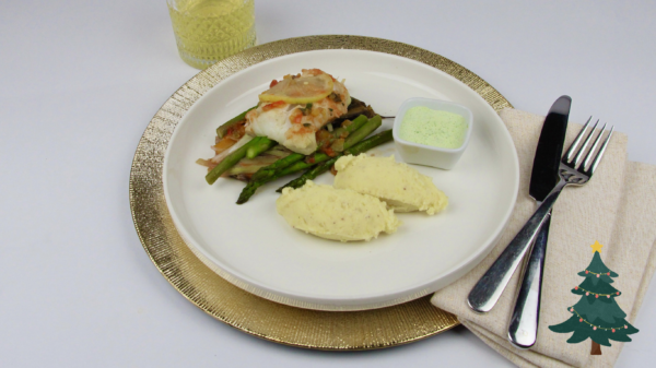 Kabeljauw pakketje met groente en aardappel-mosterd-puree