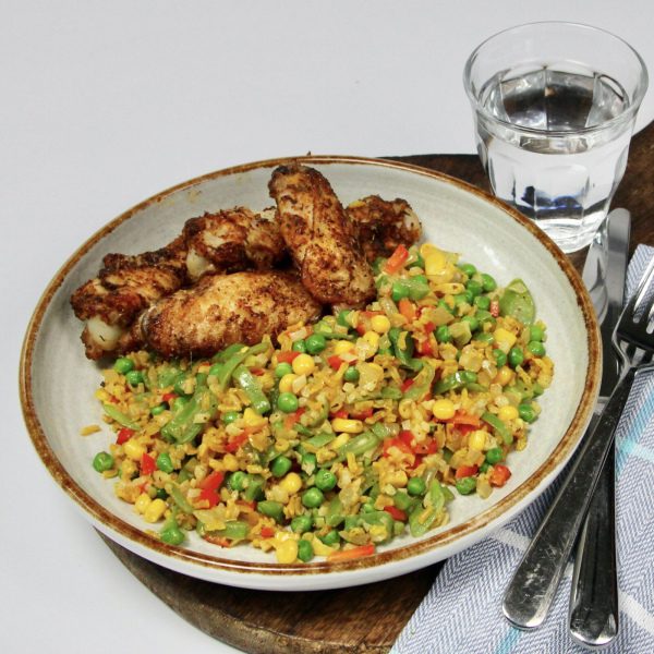 Kippenvleugels met cajunrijst