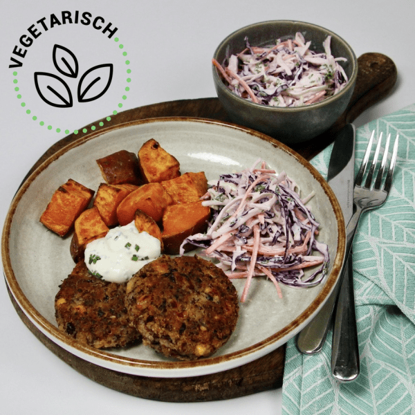 Bonenburger met zoete aardappels