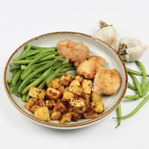 Kipfilet met appelmoes en aardappelmix