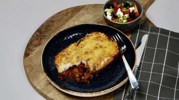 Moussaka met linzen en salade*