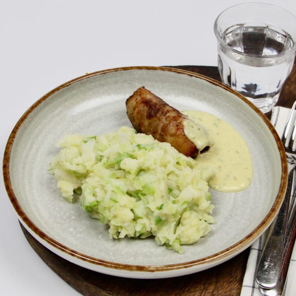 Spitskool stamppot met slavink & mosterdsaus