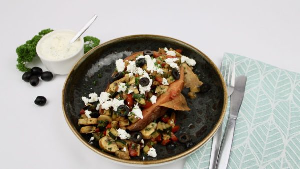 Gevulde zoete aardappel Griekse stijl