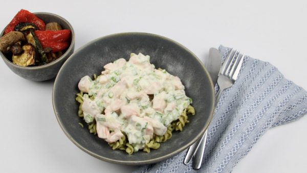 Pasta fussili met zalm en gegrilde groente