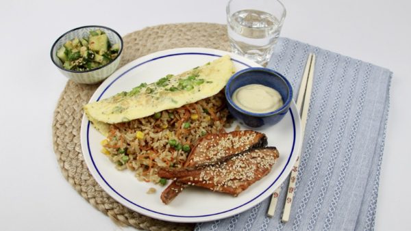 Japanse omelet met nasi en wasabimayonaise